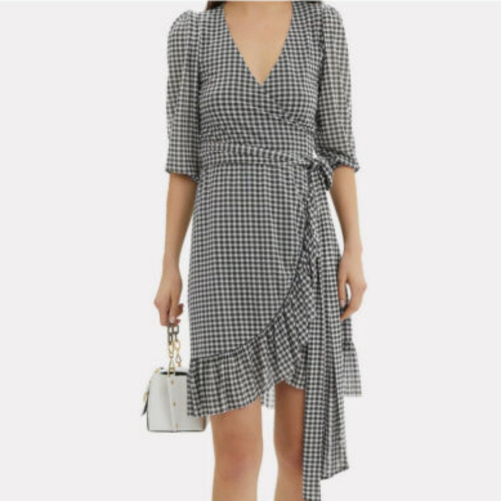 Ganni Gingham Wrap Dress Size 38/US M-L NWT
